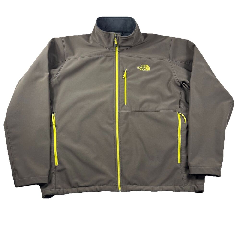 The North Face Apex Bionic Softshell Jacket T183 Men's 2XL Brown Yellow Trim Zip
